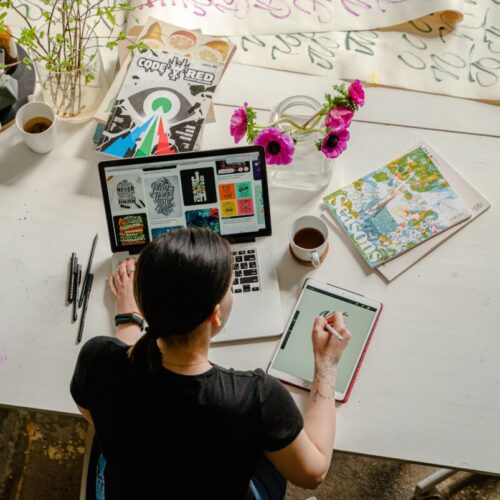 A woman working before the creation of an animated